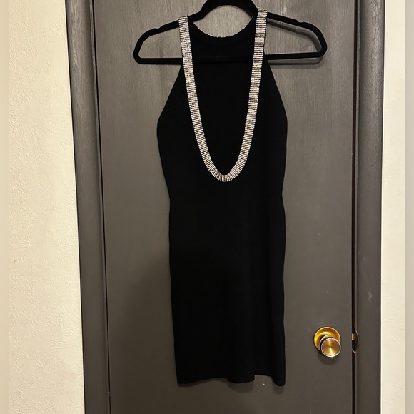Anthropologie Endless Rose Black Knit Rhinestone Trim Mini Dress Size M NWT - Picture 5 of 11